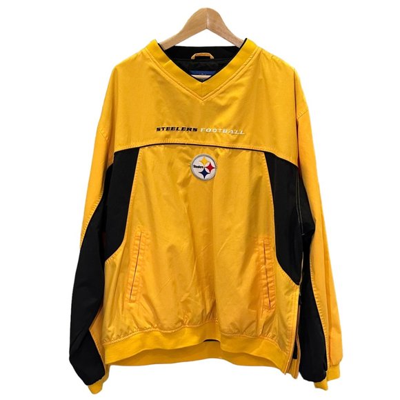 Reebok NFL Jacket Mens XL Yellow Pittsburgh Steelers Pullover Windbreaker - Picture 2 of 9